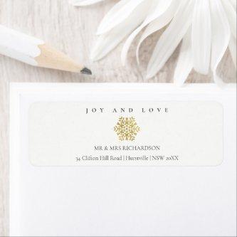 Minimal Faux Gold Snowflake Joy & Love Address Label