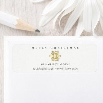 Minimal Gold Snowflake Merry Christmas Address Label