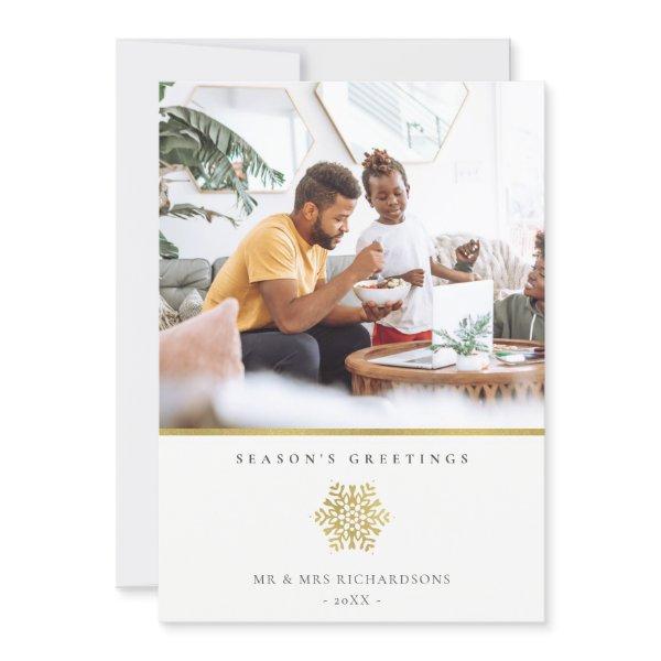 Minimal Gold Snowflake Photo Season's Greetings Holiday Card