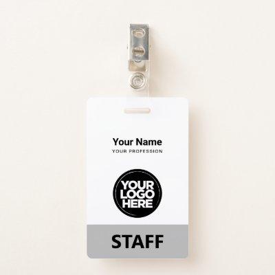 Minimal Gray Employee Name Business Logo Staff Tag Badge