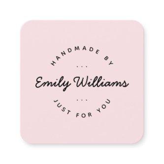 Minimal Handmade By Script Custom Logo | Pink Square