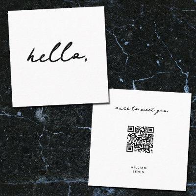 Minimal Hello Nice to Meet You QR Code & Name Square
