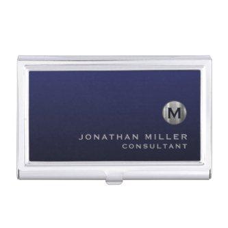 Minimal Luxury Navy Blue Silver Monogram  Case