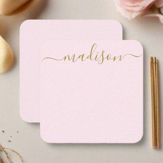 Minimal Modern Blush Pink & Gold Typography  Note Card