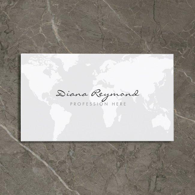 Minimal modern, world map on very pale gray