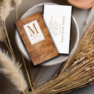 Minimal Monogram Caramel Brown Leather Texture