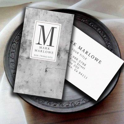 Minimal Monogram Charcoal Gray Marble Texture