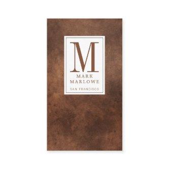 Minimal Monogram Cocoa Brown Leather Texture