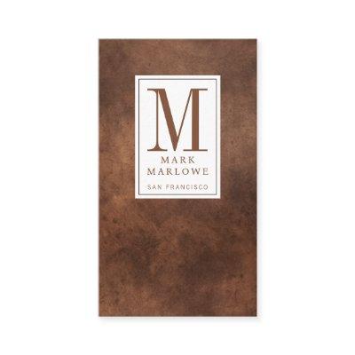 Minimal Monogram Cocoa Brown Leather Texture