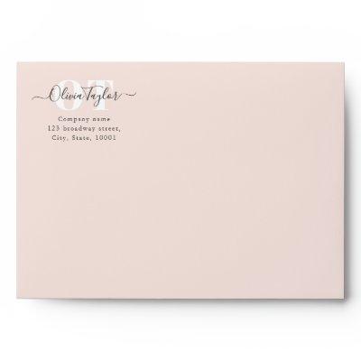 Minimal Monogram Modern Script Blush Professional Envelope