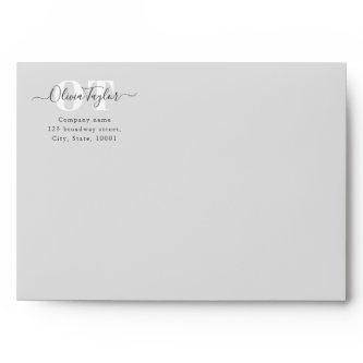 Minimal Monogram Modern Script Gray Professional Envelope