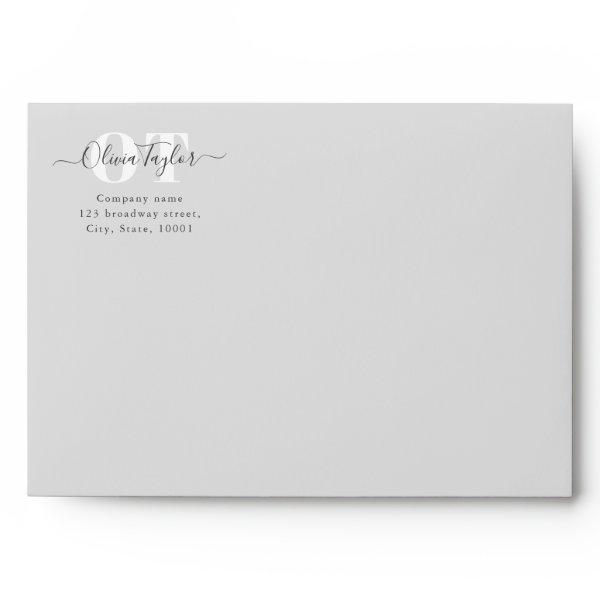 Minimal Monogram Modern Script Gray Professional Envelope