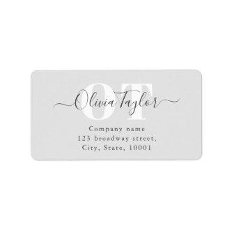 Minimal Monogram Modern Script Gray Return Address Label