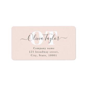 Minimal Monogram Modern Script Pink Return Address Label
