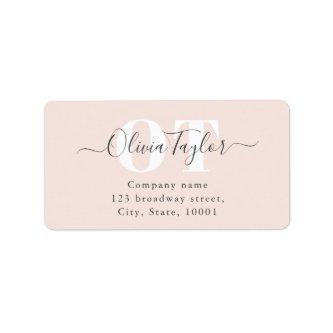 Minimal Monogram Modern Script Pink Return Address Label