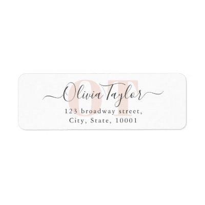 Minimal Monogram Modern Script Pink Return Address Label