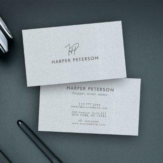 Minimal Monogram Simple Blue Gray Linen Modern