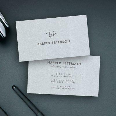 Minimal Monogram Simple Blue Gray Linen Modern