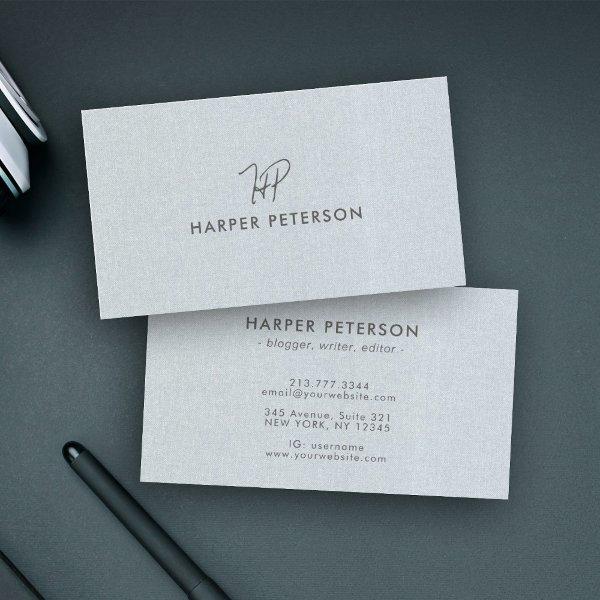Minimal Monogram Simple Blue Gray Linen Modern
