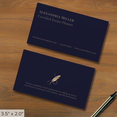 Minimal Navy Blue and Gold Quill