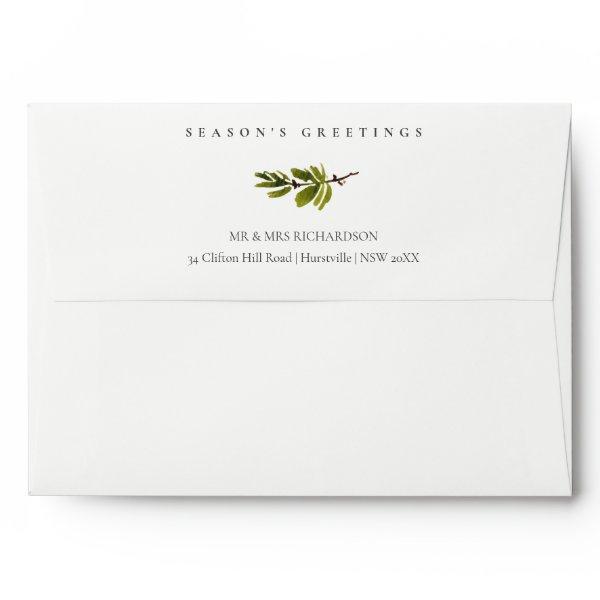 Minimal Pine Branch Christmas Season's Greetings Envelope