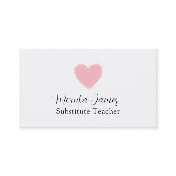 Minimal Pink Heart Substitute Teacher