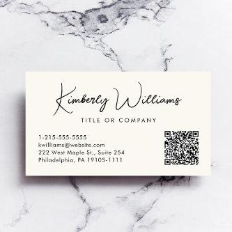 Minimal Script QR Code Professional Cream