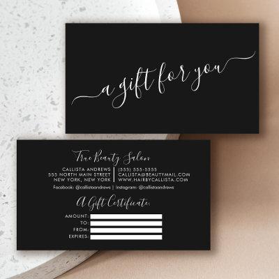 Minimal Simple Black White Script Gift Certificate