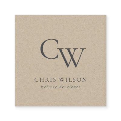 Minimal Simple Rustic Kraft Monogram Initial Square