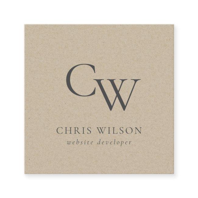 Minimal Simple Rustic Kraft Monogram Initial Square