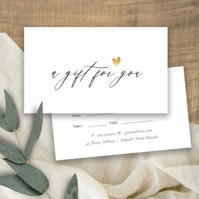 Minimal Simple Script Gold Heart Gift Certificate