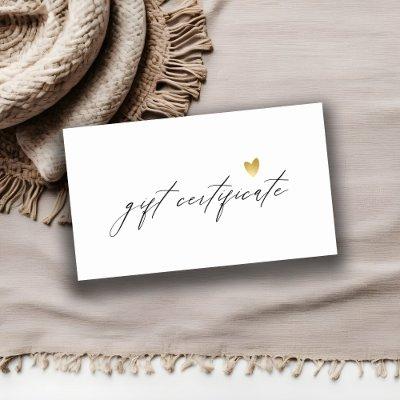 Minimal Simple Script Gold Heart Gift Certificate