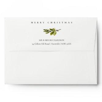 Minimal Simple Soft Pine Branch Merry Christmas Envelope