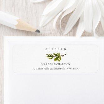 Minimal Soft Pine Branch Christmas Blessed Address Label