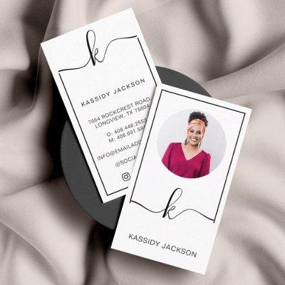 Minimal Stylish Script Monogram Frame Circle Photo