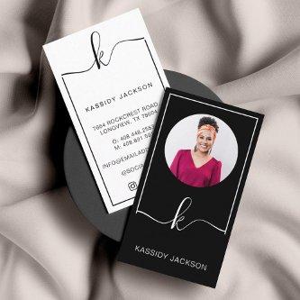 Minimal Stylish Script Monogram Frame Circle Photo