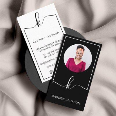 Minimal Stylish Script Monogram Frame Circle Photo