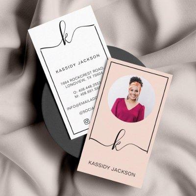 Minimal Stylish Script Monogram Frame Circle Photo