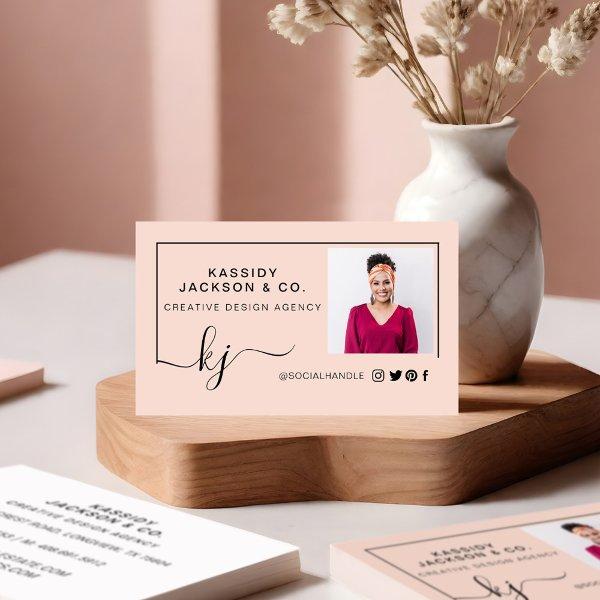 Minimal Stylish Script Monogram Frame Photo Pink