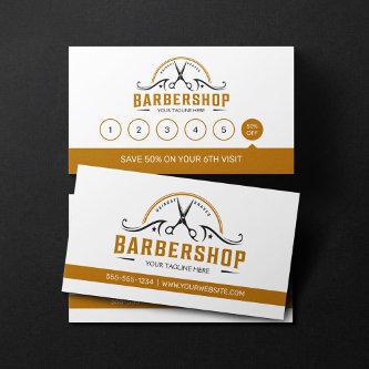 Minimal White & Rusty Brown Barber Shop Coiffeur Loyalty Card