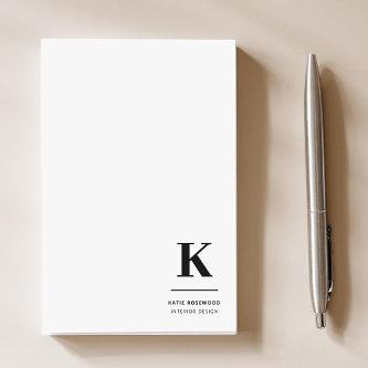 Minimalist Black and White Modern Monogram Post-it Notes