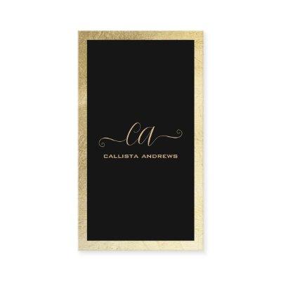 Minimalist Black Gold Foil Border Monogram