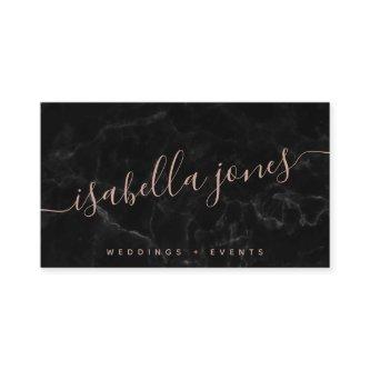 Minimalist black marble rose gold signature script