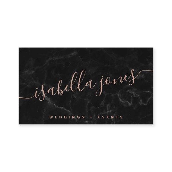 Minimalist black marble rose gold signature script