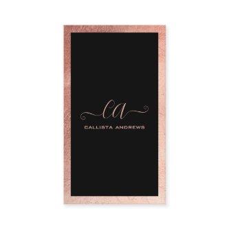 Minimalist Black Rose Gold Foil Border Monogram