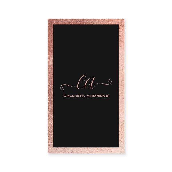 Minimalist Black Rose Gold Foil Border Monogram