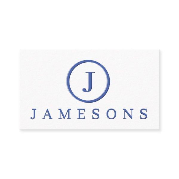 Minimalist Blue Monogram Logo Embossed Effect Busi