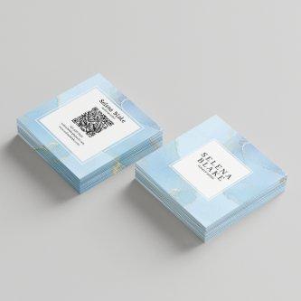 Minimalist Blue & White Square Style + QR Code Square