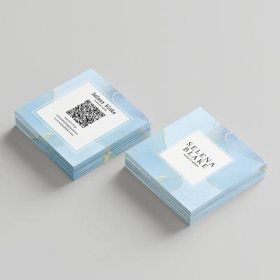 Minimalist Blue & White Square Style + QR Code Square