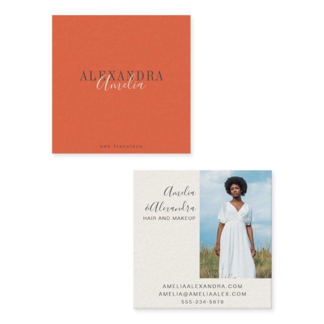 Minimalist Bold Script Boho Orange Sunset Photo  Square